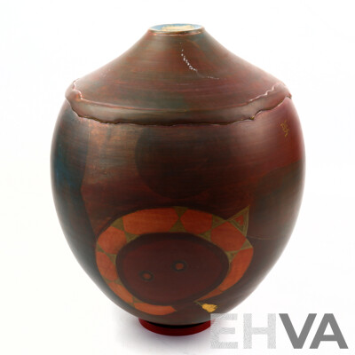 Diogenes Farri (Born 1939), Hand-Painted Buff Clay Ovoid Form C1988