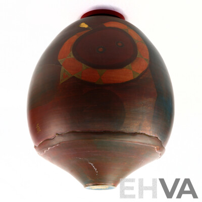 Diogenes Farri (Born 1939), Hand-Painted Buff Clay Ovoid Form C1988