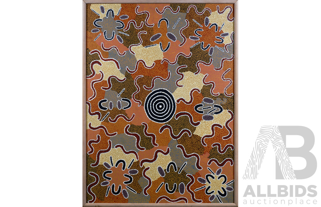 Lily Nabaljari (20th Century, Aboriginal), Witchetty Grub 1989, Acrylic on Canvas