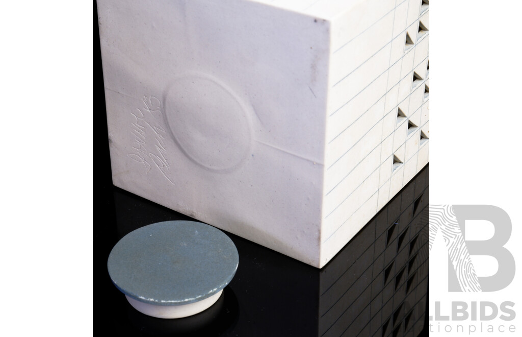 Dianne Peach (Born 1946), Shadow Box - Square Slab Built Porcelain Box with Round Inset Lid 1983