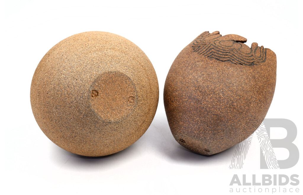 Colin Browne (Born 1949), Pair of Stoneware Forms with Decorative Incisions to Lip (2)