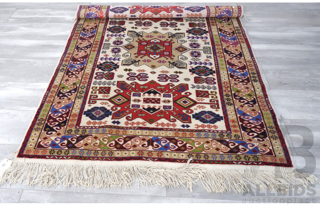 Hand Knotted Caucasian Dagestan Wool Rug with Brightly Coloured Kazak Design