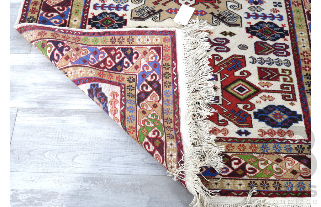 Hand Knotted Caucasian Dagestan Wool Rug with Brightly Coloured Kazak Design