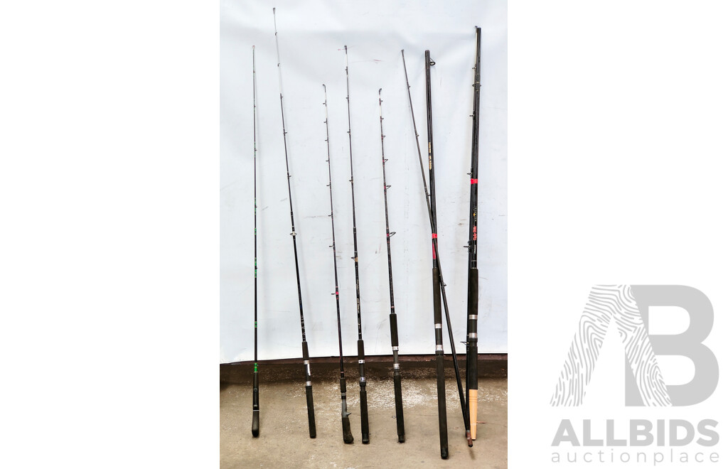 Lot of Fishing Rods and Camo Clothing