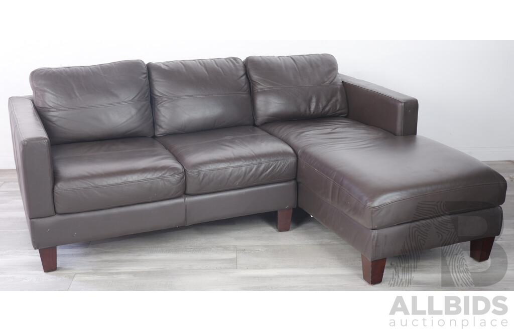 Plush Furniture Brown Leather Three Seater Lounge with Chaise