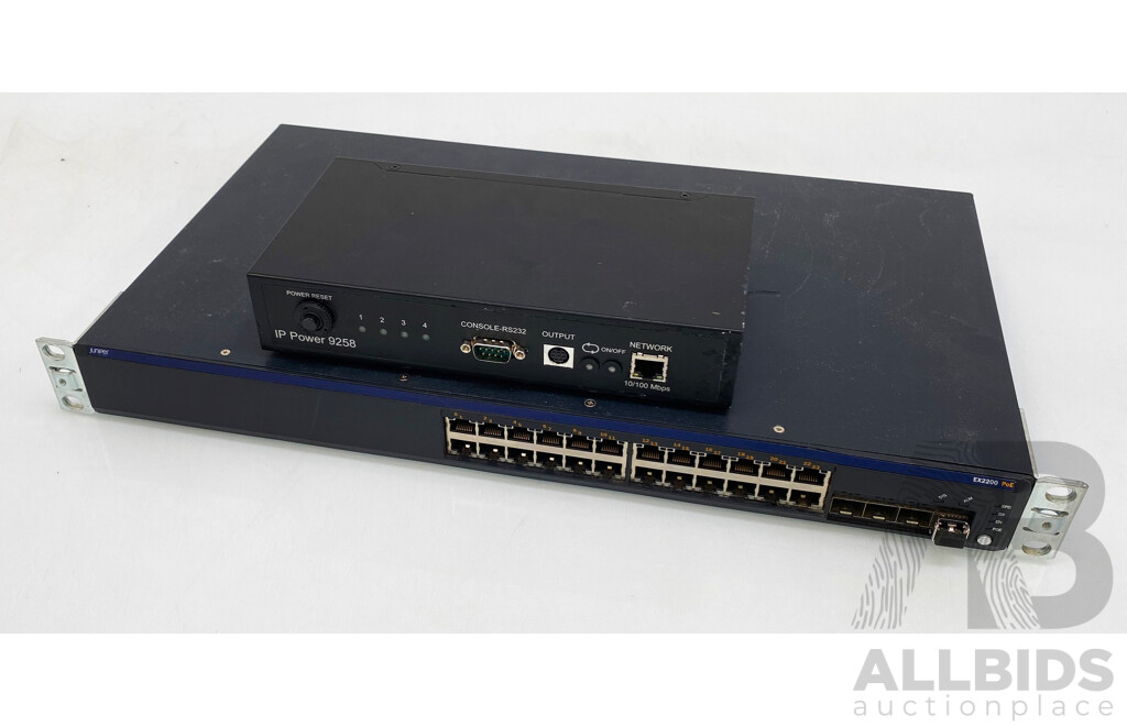 Juniper (EX2200-24P-4G) 24-Port Gigabit PoE Switch & IP Power 9258 4-Outlet Web Managed Remote Power Controller