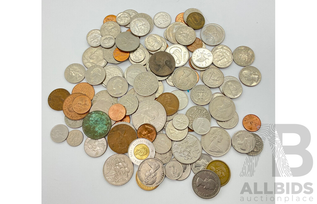 Collection of USA, New Zealand and United Kingdom Coins Including Commemorative USA and Round New Zealand Fifty Cents