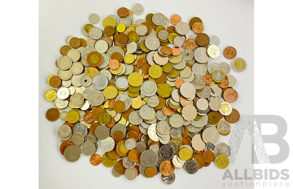 Collection of International Coins Including Singapore, Phillipines, Ireland, France, Hong Kong, Fiji 1957 Australian Florin and More, Approximately 2.4 Kilos