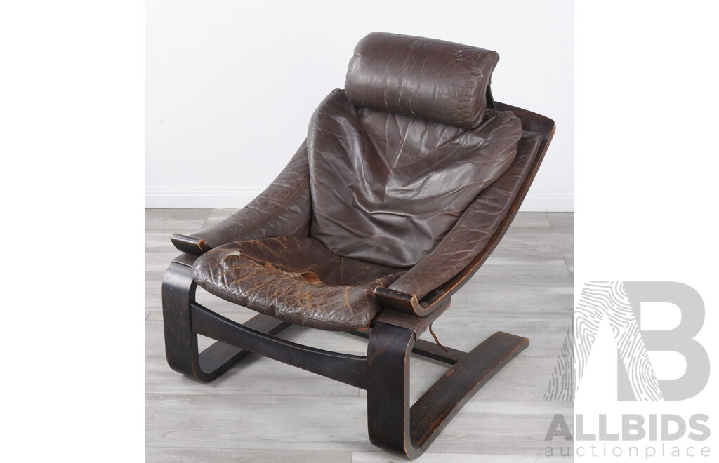 Retro 'Korken' Bentwood Leather Armchair