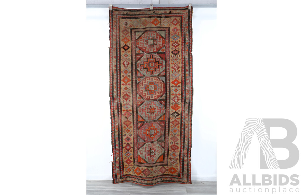 Antique Hand Knotted Caucasian Kazak Wool Rug with Latched Diamond Motif