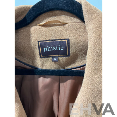Vintage Phistic Fully Lined Tan Wool and Cashmere Winter Coat - Size 14