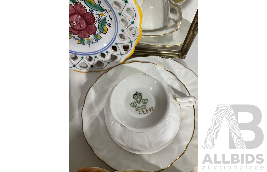 Collection of Decorative and Other Vintage Items Including Ornate Mirrored Vanity Tray, Three Sets of Trios Including Aynsley Bone China, Carlton Ware Trays and More