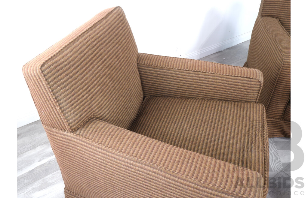 Pair of Squareline Lounge Chairs with Ottoman