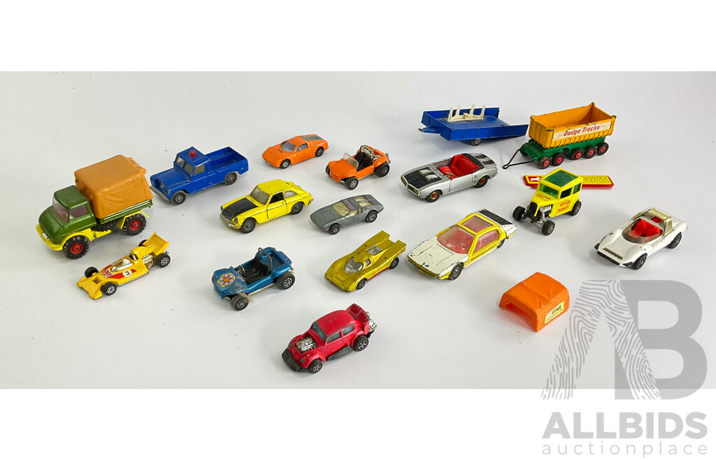 Collection of Corgi Toy Cars Including Wild Honey Dragster, Ford GT 70, Lamborghini Marzal, Unimog 406, Beach Buggy and More Made in England