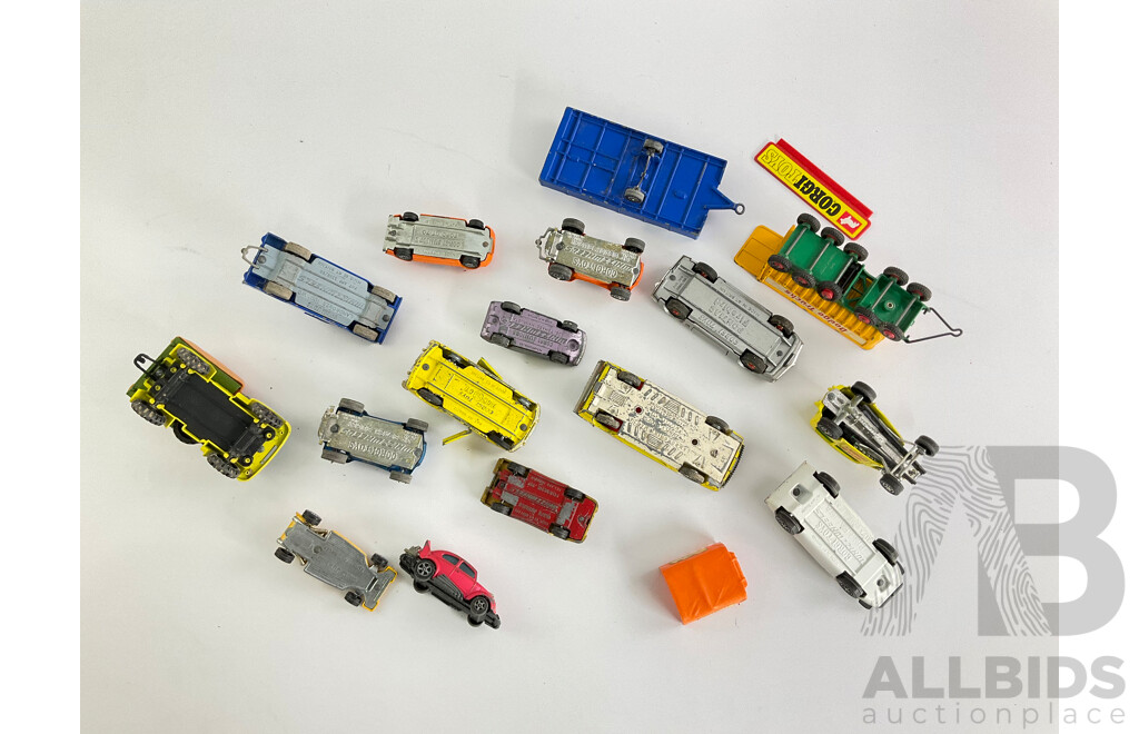 Collection of Corgi Toy Cars Including Wild Honey Dragster, Ford GT 70, Lamborghini Marzal, Unimog 406, Beach Buggy and More Made in England