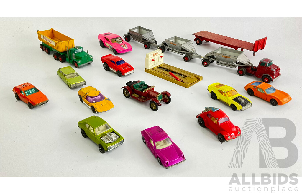 Collection of Vintage Matchbox Cars Including Dodge Truck, Tanzara, Big Banger, Mazda RX500, Boss Mustang, Mercury and More Made in England