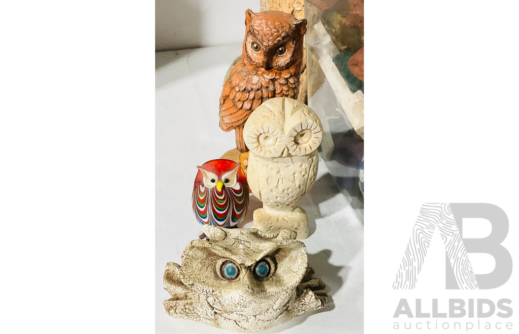 Large Collection of Decorative Owls - Made From Ceramic, Wooden, Metal, Wax, Pottery and More