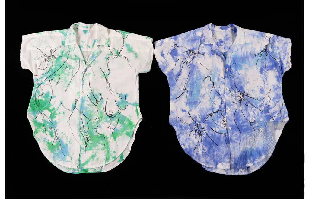 Nicolai Michoutouchkine (Russia/Vanuatu 1929-2010), Two Hand-Painted Shirts, C1980s, Ink/Dye on Cotton (2)