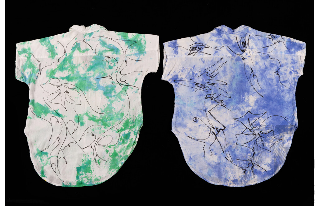 Nicolai Michoutouchkine (Russia/Vanuatu 1929-2010), Two Hand-Painted Shirts, C1980s, Ink/Dye on Cotton (2)