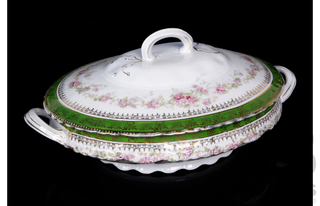 Antique Austrian Victoria Altrohlau Oval Lidded Serving Tureen, Circa 1910