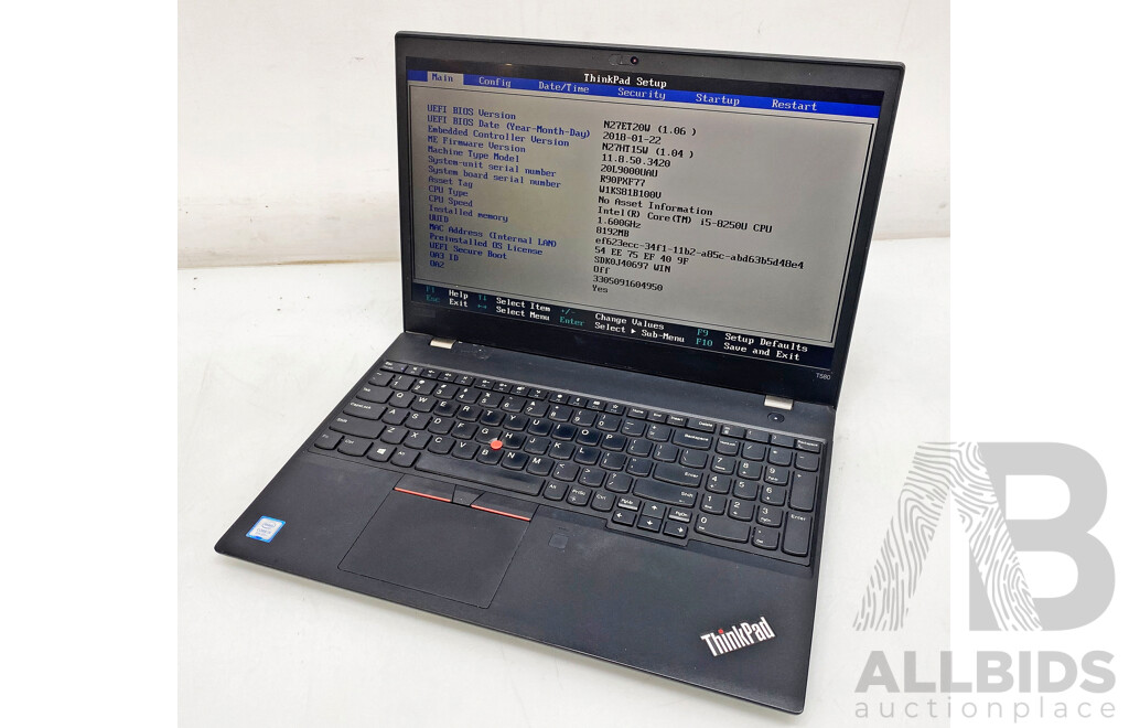 Lenovo Thinkpad T580 Intel Core I5 (8250U) 1.60GHz - 3.40GHz 4-Core CPU 15.6-Inch  Laptop