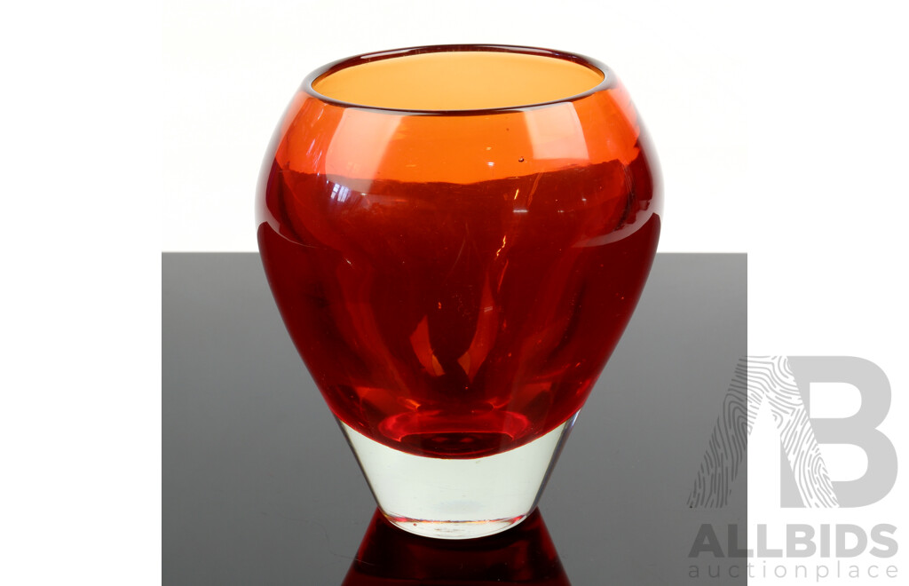 Retro Burnt Orange Heavy Bases Art Glass Vase