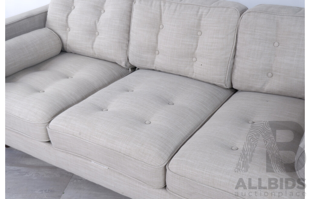 Elephant Grey Fabric Three Seater Buttoned Lounge