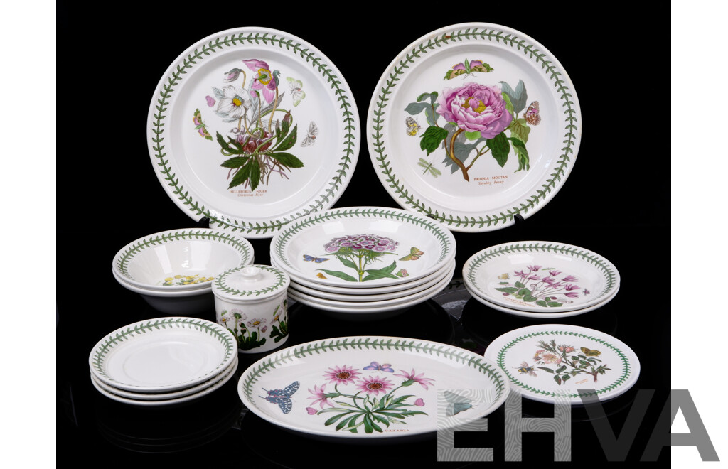 Vintage 17 Pieces Portmeirion Porcelain Dinner Ware in the Botanic Garden Pattern Bu Susan Williams Ellis