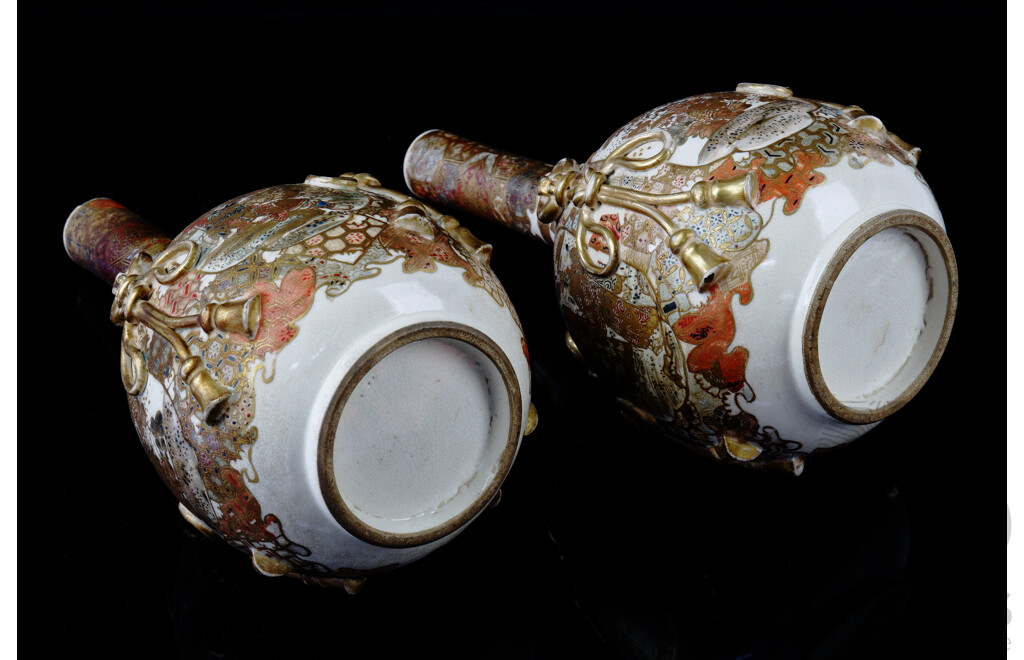Antique Japanese Hand Painted Satsuma Porcelain Vases, Meiji Period