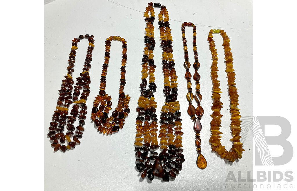 Collection of Five Baltic Amber Necklaces