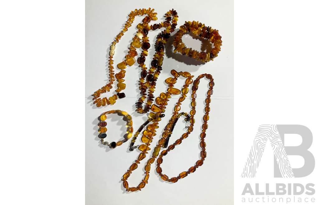 Collection of Baltic Amber Pieces Including Bracelets, Necklaces and Pair of Earrings