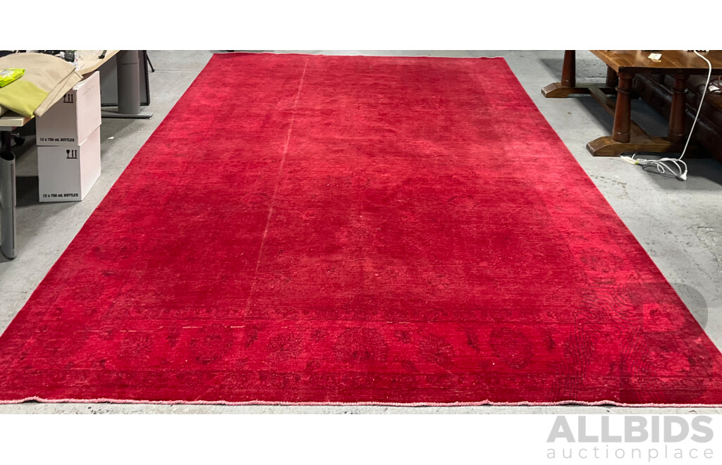 Very Large Afghan Hand Knotted Wool Pile Distressed and Over-dyed Main Carpet