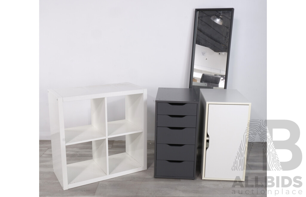 Collection of IKEA Storage Units and Mirror