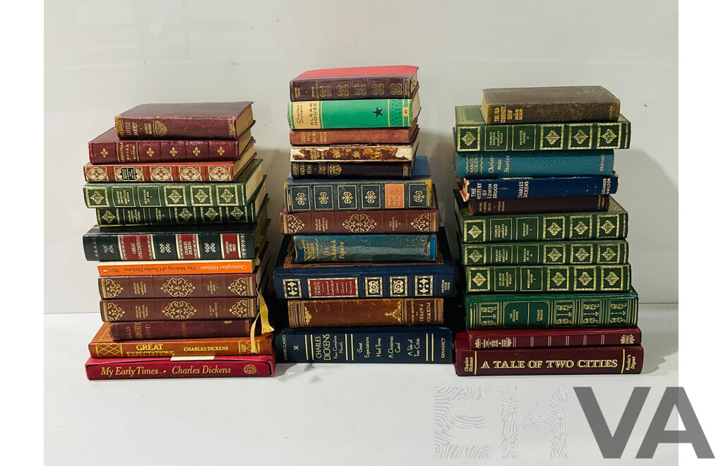 Collection Antique, Vintage and Other Charles Dickens Titles Including Fancy Binding Examples, Folio Society My Early Times, 1890 Edition PickwickPapers and More