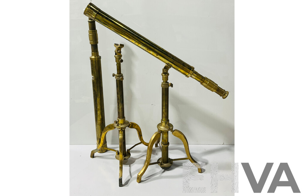 Pair Retro Antique Style Brass Telescopes on Stands