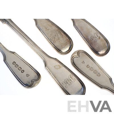 Set Five Sterling Silver Teaspoons with Monogramed Handles, London 1862