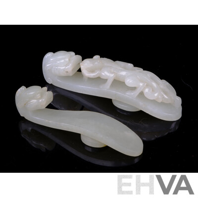 Two Chinese Scholars Jade Carved Brush Rests with Anthropomorphic Forms