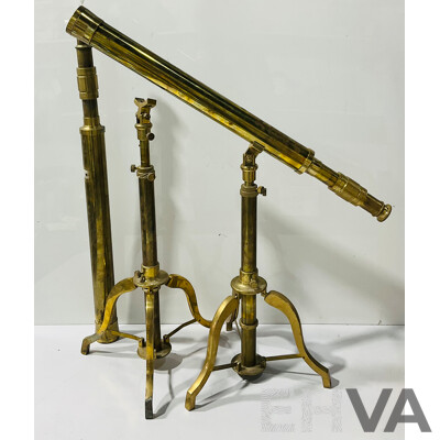 Pair Retro Antique Style Brass Telescopes on Stands