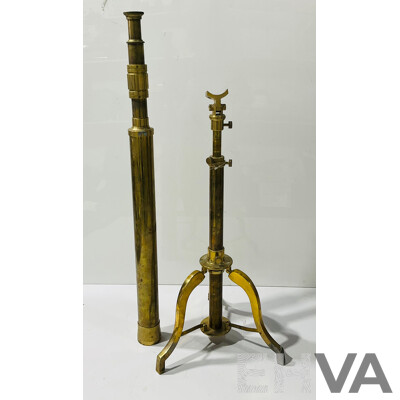 Pair Retro Antique Style Brass Telescopes on Stands