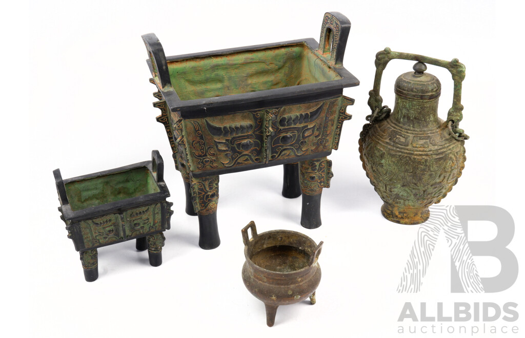 Collection Four Reproduction Chinese Bronzes in the Archaeistic Style