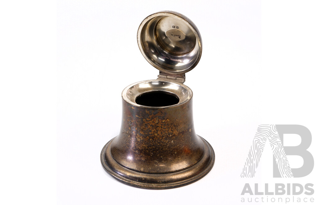 Antique Sterling Silver Bell Form Lidded Ink Well, London, 1867