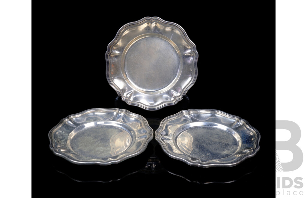 Three Vintage Sterling Silver Five Sided Plates with Fluted Edges by Camusso, Peru
