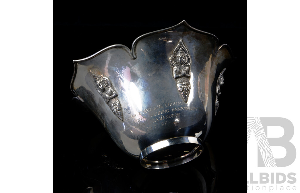 Siam Sterling Silver Lotus Petal Form Bowl by Alex B Co, Siam, with Engraved Dedication to Front