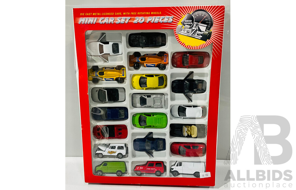 Mini Car Set - 20 Pieces - Die Cast Metal Licensed Cars, with Free Rotating Wheels