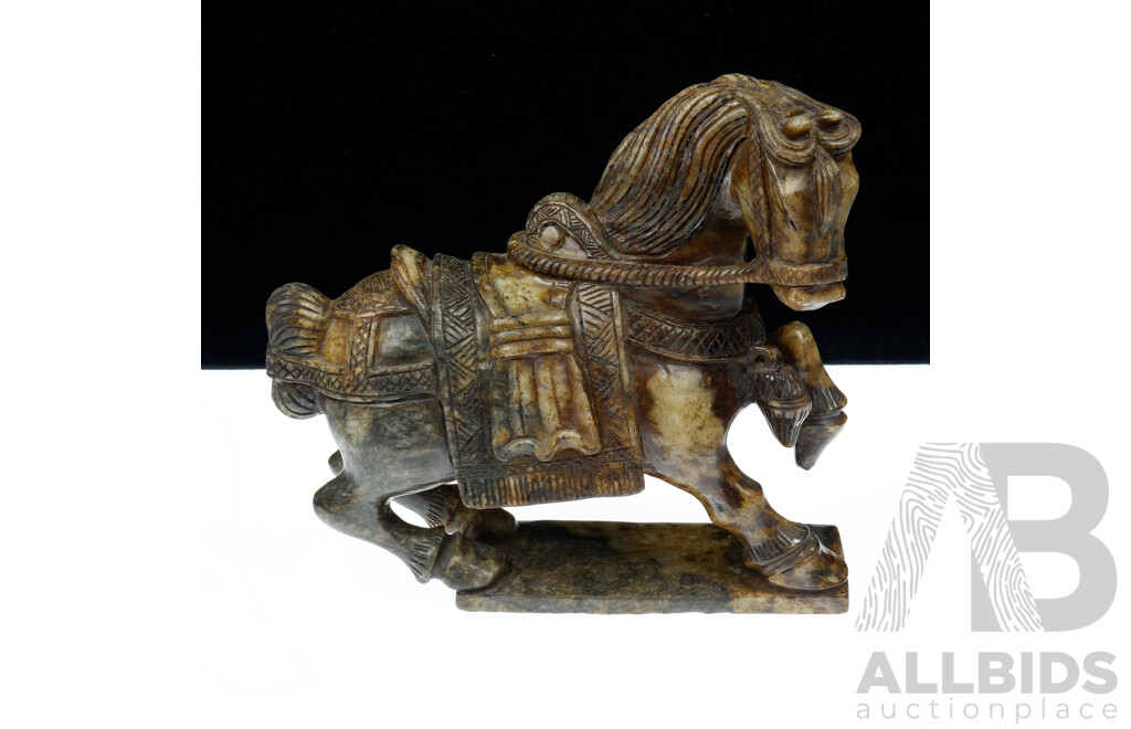 Chinese Hand Carved Soft Stone Tang Style Equine Figure