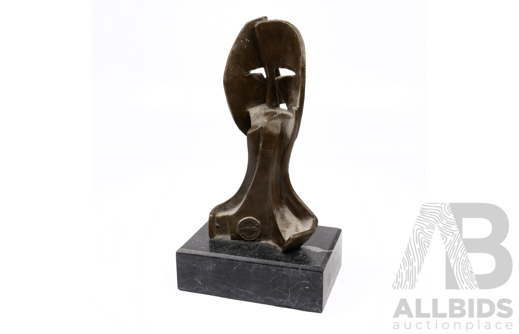 Bronze Two Faces Sculpture on Marble Base After Picasso, by European Bronze Finery