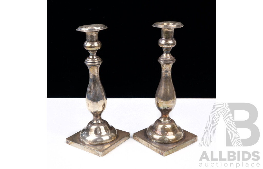 Pair Antique Sterling Silver Candle Holders, London 1924