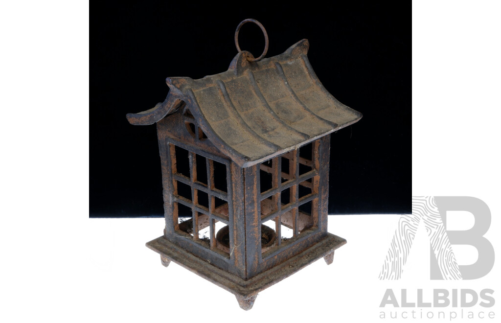 Vintage Japanese Iron Pagoda Form Hanging Lantern