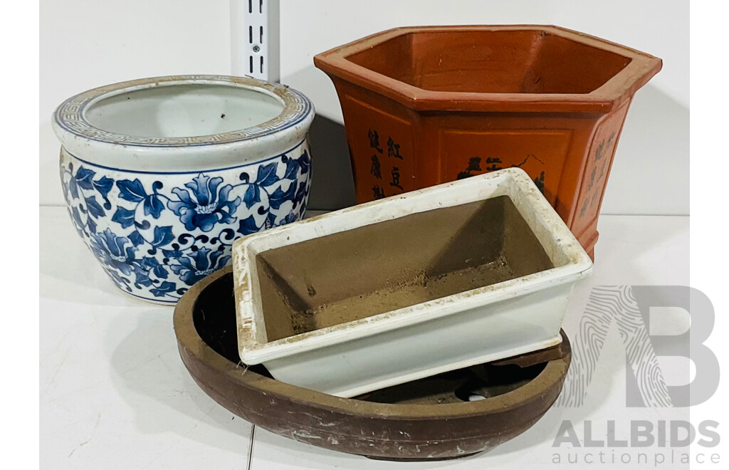 Collection Asian Ceramic PLant Pots Including Bonsai Pot Examples