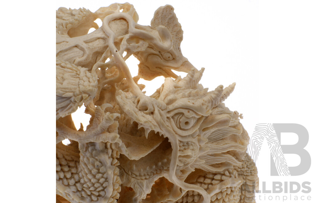 Fantastic Intricately Carved Chinese Ivory Phoenix and Dragon Figure